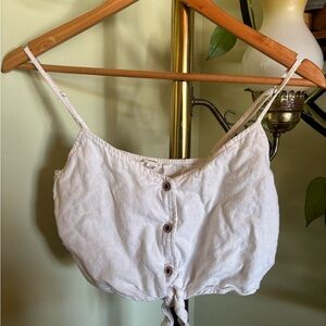 White Linen Button-Front Tie-Back Cami Top